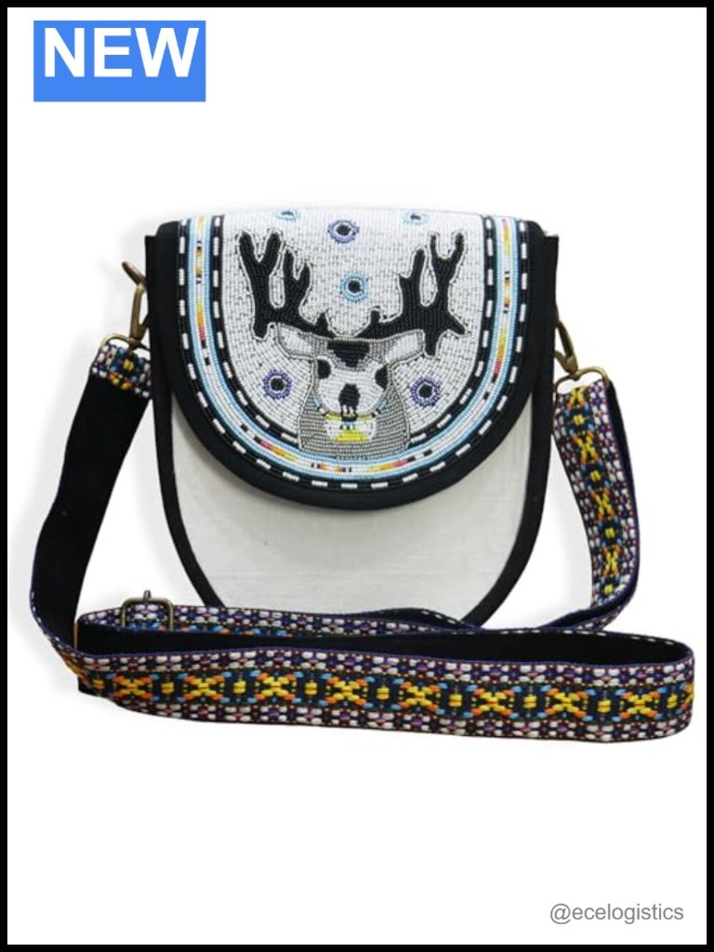 Handmade Native American Style Beaded Canvas Crossbody Bag Boho Festival Purse